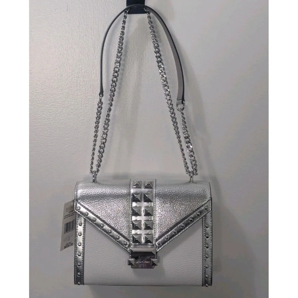 Michael Kors Studded Whitney Bag - Silver, White, Leather, Chain Strap, NWT - Picture 8 of 8
